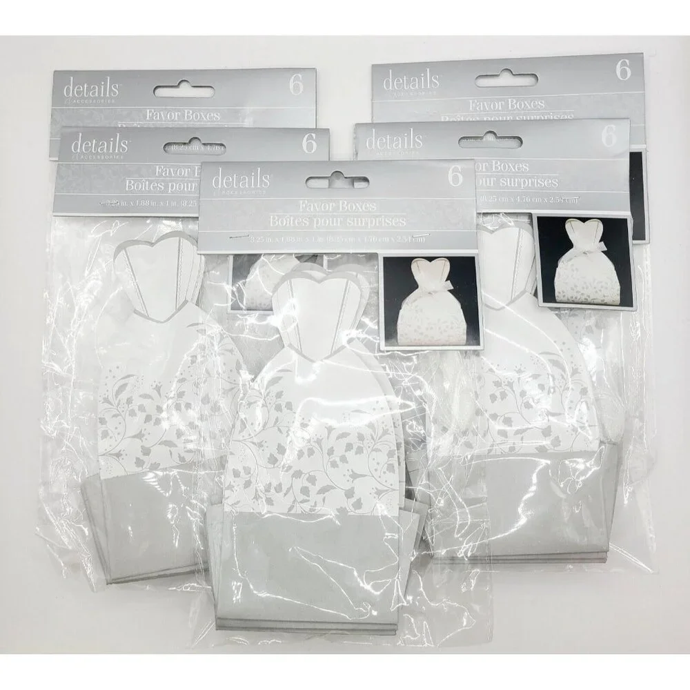 Favor Boxes Bridal Dress Favors Gifts for Guests White And Silver NOS Weddings